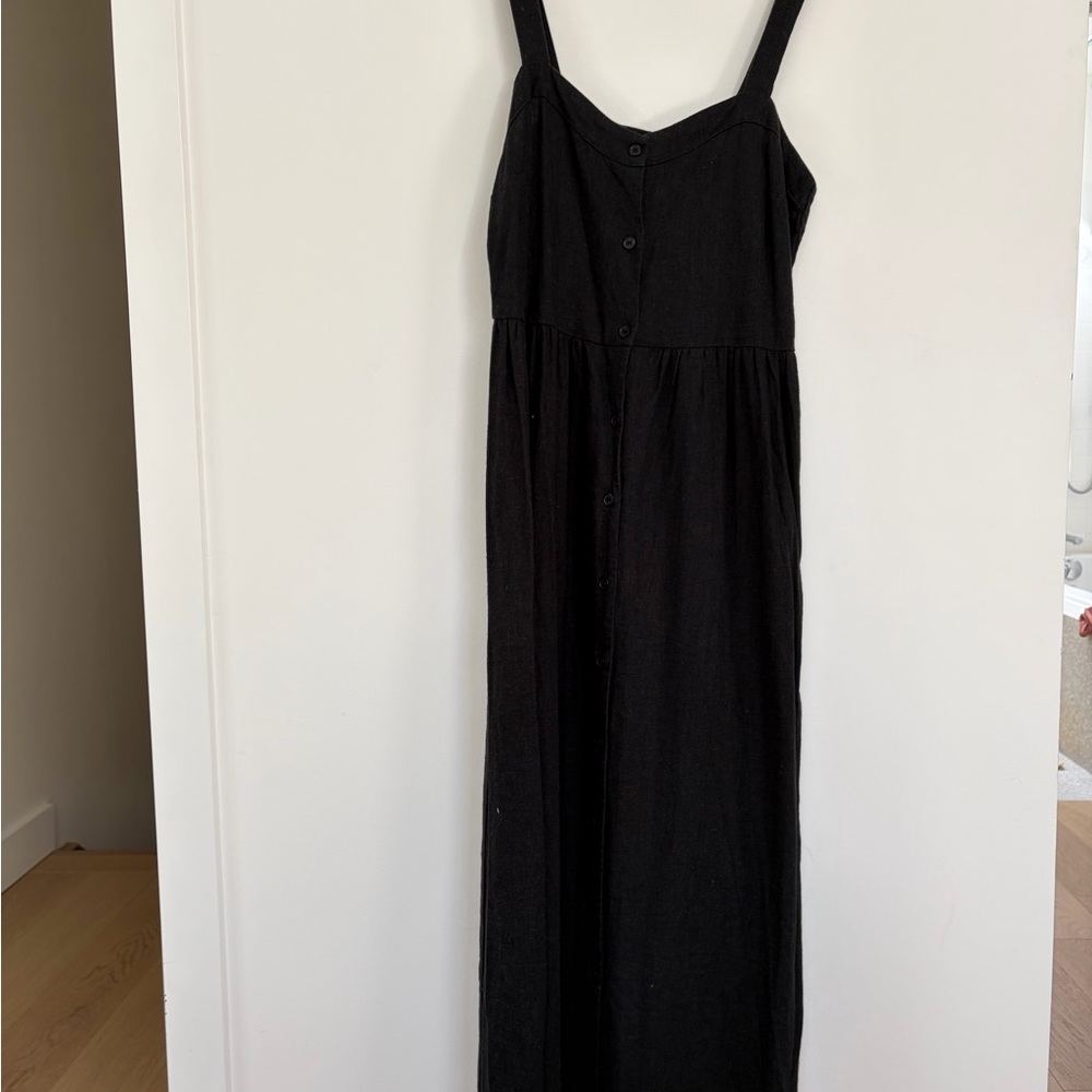 ASOS Black Button-Front Maxi Dress with Thin Straps linen blend